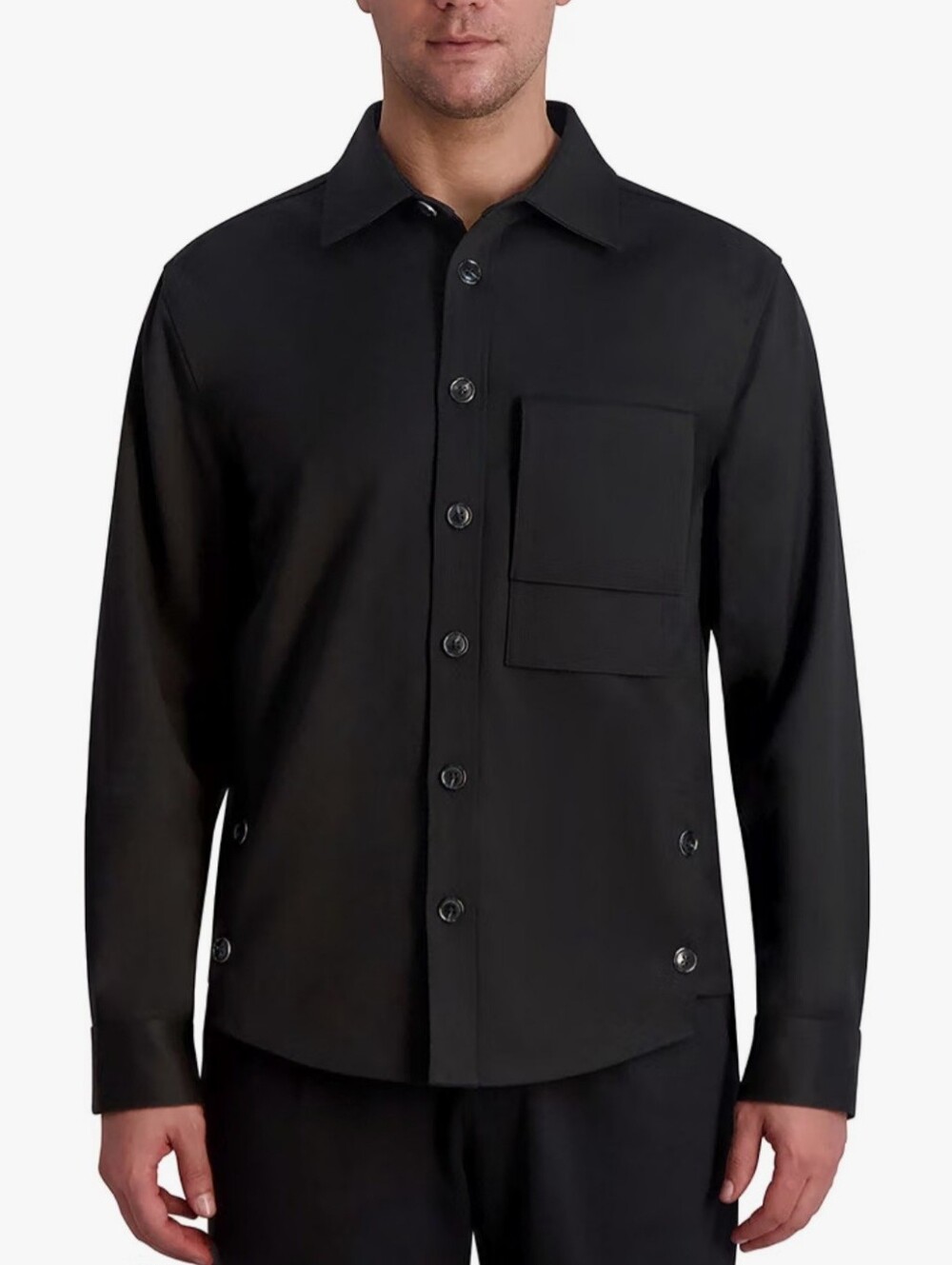 Karl Lagerfeld Men's Side Buttons Chest Pocket Long Sleeve Shirt